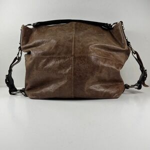 Tano Hobo Bag Womens Large Brown Distressed Leather Good Slouchy Silver Hardware